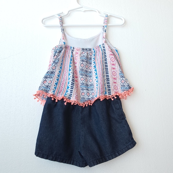 Girls U.S. Polo Assoc Romper-Denim Shorts & Southwest Print Sleeveless Top 3T - Picture 10 of 12